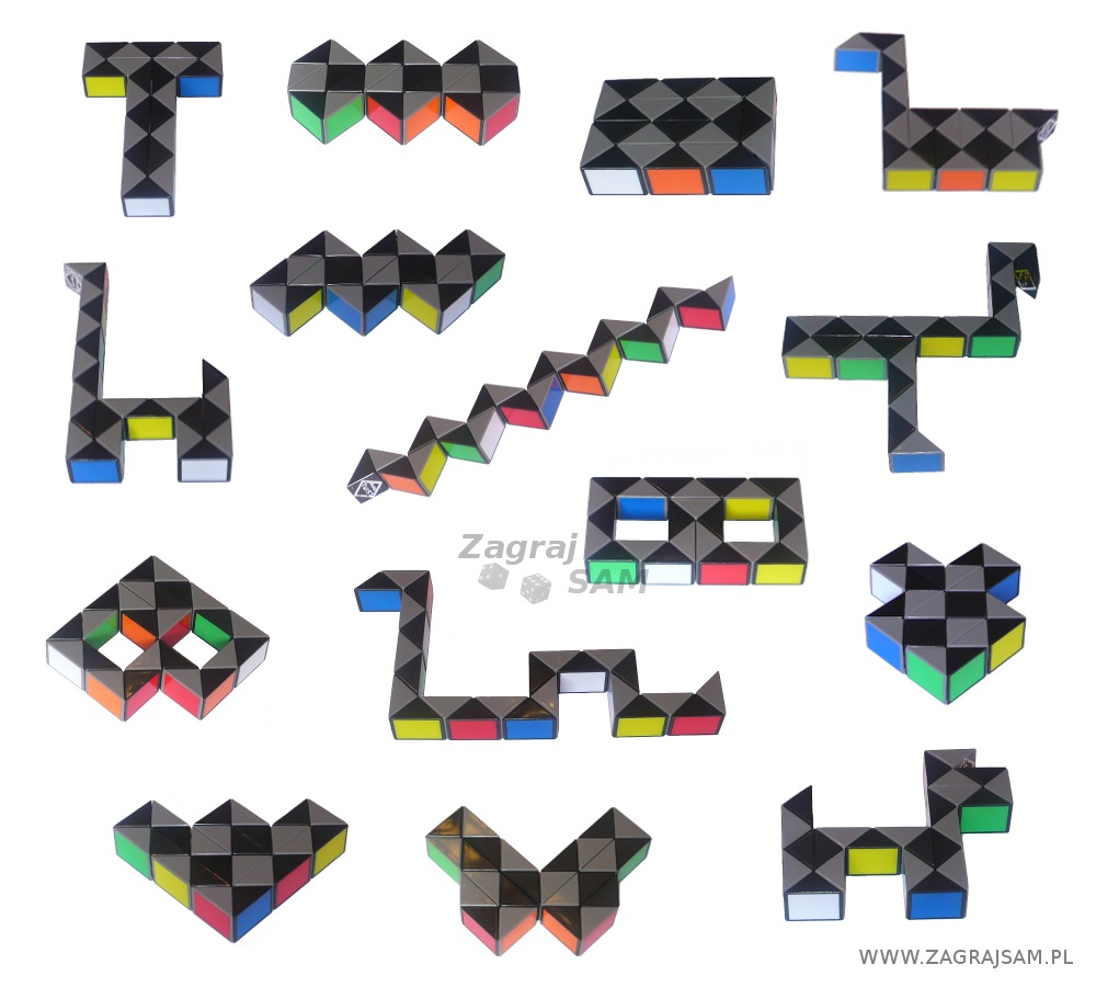 wzory 2D łamigłówki  Rubik's Twist (Wąż Rubika)  -  kształty zwierząt i inne wzory.